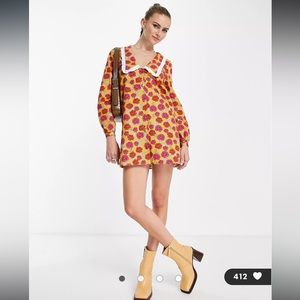Never Fully Dressed oversized collar mini dress in yellow floral SZ.16